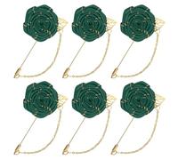 M METERXITY 6-Pack Rose Brooch Pin Cloth Rose Flower with Gold Leaf Brooch, Rose Flower Lapel Pin for Men Wedding Accessories/Suit Tuxedo Corsage Wedding Party Brooch [Dark Green]