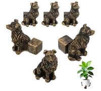 M METERXITY 6-Pack Shepherd Dog Plant Stand for Inside Pots, 3 x 2.5 Cm/1.18 x 0.98 in Resin Decorative Plant Stand for Garden/Outdoor Planters, Plant Risers Flower Pot [Golden Brown]