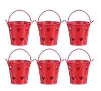 M METERXITY 6-Pack Small Metal Bucket with Handle, 2.4 x 2.1 Inch Iron Mini Buckets for Farmhouse Flower/Garden Planters/Decorative Table Centerpieces [Hollowed-Out Heart, Red]