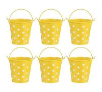 M METERXITY 6-Pack Small Metal Bucket with Handle, 2.8 x 2.8 Inch Iron Mini Buckets for Farmhouse Flower/Garden Planters/Decorative Table Centerpieces [Polka Dots, Yellow]