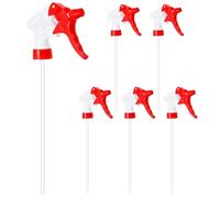 M METERXITY 6-Pack Spray Bottle Nozzle Replacement, Plastic Heavy Duty Trigger Spray Nozzle Head with Tube for 28-400/8,16,32 oz Bottles, Adjustable Mist Stream Sprayer [Red, Head Only]