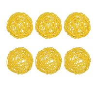 M METERXITY 6-Pack Wicker Rattan Balls 80mm/3.2 Inch Decorative Rattan Balls Orbs Vase Fillers Bowl Fillers for Christmas/Weddings/Thanksgiving/DIY Crafts/Home Decor [Yellow]
