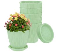M METERXITY 6-Set Small Nursery Pots, 4 Inch Plastic Water Ripple Indoor Outdoor Flower Pots Planters with Drainage Holes and Saucers for Plants/Succulents/Herbs/Home Decor [Green]