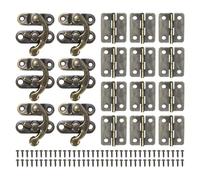 M METERXITY 6-Sets Jewelry Box Hinges and Latches, 1.06in (27mm) 6pcs Iron Latch Hook and 12pcs Interior Door Folding Butt Mini Hinges with Screws for Wooden/Jewelry Box/Cabinet