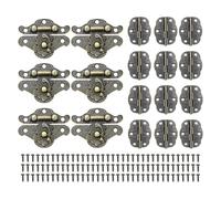 M METERXITY 6-Sets Jewelry Box Hinges and Latches, 1.88in (48mm) 6pcs Iron Latch Hook and 12pcs Interior Door Folding Butt Mini Hinges with Screws for Wooden/Jewelry Box/Cabinet