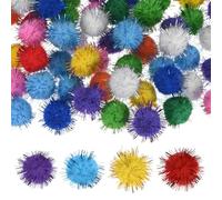 M METERXITY 60-Pack Glitter Pom Pom Balls, 1 in/2.5 cm Mini Tinsel Sparkle Balls for Arts/DIY Crafts/Party Decoration/Christmas/Cat, Soft Assorted Puff Ball [Mix Color]
