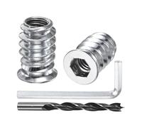 M METERXITY 60-Pack Threaded Inserts for Wood, 1/4-20x15mm Hex Drive Threaded Insert Nuts for Wood Furniture, with a Hex Wrench and Drill Bit [Silver Tone]