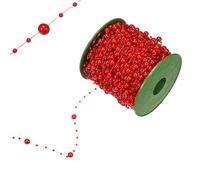 M METERXITY 66 Yards Pearl Beaded Chain Trim 3-8mm Pearl Beads Beaded Garland Artificial Pearls String Beads Chain for DIY Crafts/Bouquet/Christmas/Wedding/Party [Bright Red]