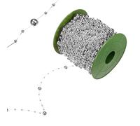 M METERXITY 66 Yards Pearl Beaded Chain Trim 3-8mm Pearl Beads Beaded Garland Artificial Pearls String Beads Chain for DIY Crafts/Bouquet/Christmas/Wedding/Party [Silver Plating]