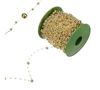 M METERXITY 66 Yards Pearl Beaded Chain Trim 3-8mm Pearl Beads Beaded Garland Artificial Pearls String Beads Chain for DIY Crafts/Bouquet/Christmas/Wedding/Party [Gold Plating]