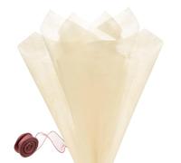 M METERXITY 76Sheets Korean Cotton Flower Wrapping Paper with Ribbon, 12" Milk Cotton Waterproof Floral Bouquet Wrapping Paper for Party/Bouquets/Gift Packaging [Light Beige]