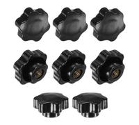 M METERXITY 8-Pack 6 Star Knobs, M10 Female Thread 48mm Hexagon Head Blind Hole Clamping Grip Handles for Machinery/Electronic/Woodworking, Steel Screw-On Threaded Knob [Black]