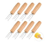 M METERXITY 8-Pack Corn Holders, 4.1 Inch Stainless Steel Corn on the Cob Holders with Wooden Handles for BBQ/Parties/Home Cooking/Camping, Cob Skewers [Wood Tone, Large]