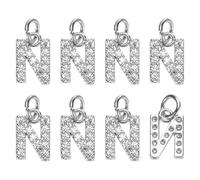 M METERXITY 8-Pack Full Rhinestone Letter, 2.5mm Slide Alphabet Letters N for DIY Name ID Bracelets/Necklace/Wristbands Pendants/Jewelry Making [White Gold]