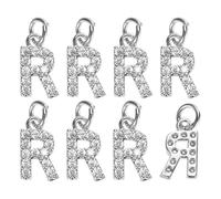 M METERXITY 8-Pack Full Rhinestone Letter, 2.5mm Slide Alphabet Letters R for DIY Name ID Bracelets/Necklace/Wristbands Pendants/Jewelry Making [White Gold]