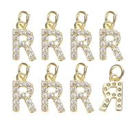 M METERXITY 8-Pack Full Rhinestone Letter, 2.5mm Slide Alphabet Letters R for DIY Name ID Bracelets/Necklace/Wristbands Pendants/Jewelry Making [Gold]