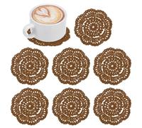 M METERXITY 8-Pack Handmade Crochet Coasters, 4Inch/10cm Round Cotton Placemats for Table/Cup/Bowl/Vase/Tea Trays/Home Decoration, Lace Doilies Place Mats [Light Brown]