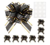 M METERXITY 8-Pack Large Pull Bow for Gift Wrapping, 8.7" x 6.7" Reusable Organza Wood Grain Ribbon Bows with 12 Self-Adhesive Dots for Party/Birthday Decoration[Black]