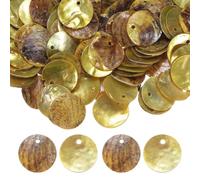 M METERXITY 80-Pack Flat Round Shell Coin Drop Charm Beads, 15mm Flat Shell Beads with Hole for Jewelry Making/Necklace/Earring/Craft [Fallen Leaf Yellow]