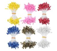 M METERXITY 900-Pack Flower Stamens for Crafts, 5mm Double Heads Artificial Pearl Floral Pistil Mini Flower Pollens Stamens for DIY Making/Scrapbook Decoration [Dark Pink and 5 Colors]
