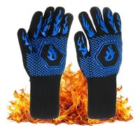 M METERXITY BBQ Gloves, 1472°F Heat Resistant Silicone Grilling Gloves Fireproof Gloves, Grill Mitts for Outdoor Grill/Barbecue/Cooking/Smoker Baking Gloves [Blue/Black]