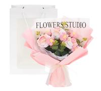 M METERXITY Crochet Flowers Bouquet, Handmade Knitted Bouquets Artificial 3 Rose 5 Daisy Mix with Gift Bag for DIY Home Decor/Birthday/Wedding/Valentine's Day [Gradient Pink]