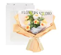 M METERXITY Crochet Flowers Bouquet, Handmade Knitted Bouquets Artificial 3 Rose 5 Daisy Mix with Gift Bag for DIY Home Decor/Birthday/Wedding/Valentine's Day [Gradient Yellow]