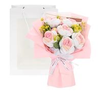 M METERXITY Crochet Flowers Bouquet, Handmade Knitted Bouquets Artificial 6 Rose 3 Daisy Mix with Gift Bag for DIY Home Decor/Birthday/Wedding/Valentine's Day [Gradient Pink]