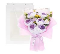 M METERXITY Crochet Flowers Bouquet, Handmade Knitted Bouquets Artificial 6 Rose 3 Daisy Mix with Gift Bag for DIY Home Decor/Birthday/Wedding/Valentine's Day [Gradient Purple]
