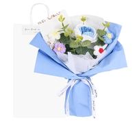 M METERXITY Crochet Flowers Bouquet, Handmade Knitted Bouquets Artificial Rose with Gift Bag for DIY Home Decor/Birthday/Wedding/Valentine's Day [Gradient Blue]