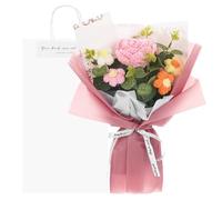 M METERXITY Crochet Flowers Bouquet, Handmade Knitted Bouquets Artificial Rose with Gift Bag for DIY Home Decor/Birthday/Wedding/Valentine's Day [Pink]