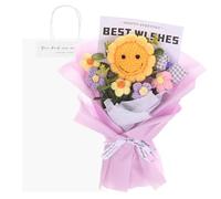 M METERXITY Crochet Flowers Bouquet, Handmade Knitted Bouquets Artificial Sunflower Bows Mix with Gift Bag for DIY Home Decor/Birthday/Wedding/Valentine's Day [Purple]