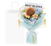 M METERXITY Crochet Flowers Bouquet, Handmade Knitted Bouquets Artificial Sunflower Bows Mix with Gift Bag for DIY Home Decor/Birthday/Wedding/Valentine's Day [Blue]