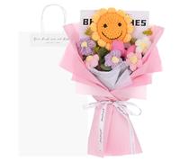 M METERXITY Crochet Flowers Bouquet, Handmade Knitted Bouquets Artificial Sunflower Bows Mix with Gift Bag for DIY Home Decor/Birthday/Wedding/Valentine's Day [Pink]