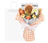 M METERXITY Crochet Flowers Bouquet, Handmade Knitted Bouquets Artificial Sunflower Bows Mix with Gift Bag for DIY Home Decor/Birthday/Wedding/Valentine's Day [Orange]