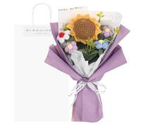 M METERXITY Crochet Flowers Bouquet, Handmade Knitted Bouquets Artificial Sunflower with Gift Bag for DIY Home Decor/Birthday/Wedding/Valentine's Day [Purple]