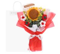 M METERXITY Crochet Flowers Bouquet, Handmade Knitted Bouquets Artificial Sunflower with Gift Bag for DIY Home Decor/Birthday/Wedding/Valentine's Day [Red]