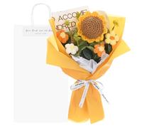 M METERXITY Crochet Flowers Bouquet, Handmade Knitted Bouquets Artificial Sunflower with Gift Bag for DIY Home Decor/Birthday/Wedding/Valentine's Day [Yellow]