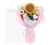M METERXITY Crochet Flowers Bouquet, Handmade Knitted Bouquets Artificial Sunflower with Gift Bag for DIY Home Decor/Birthday/Wedding/Valentine's Day [Light Pink]