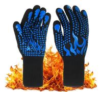 M METERXITY Grilling Gloves Heat Resistant BBQ Gloves, 1472°F High Temp Resistance Silicone Fireproof Gloves, Grill Mitts for Outdoor Grill/Oven/Cooking/Smoker Baking Gloves [Blue/Black]