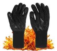 M METERXITY Grilling Gloves Heat Resistant BBQ Gloves, 1472°F High Temp Resistance Silicone Fireproof Gloves, Grill Mitts for Outdoor Grill/Oven/Cooking/Smoker Baking Gloves [Black]