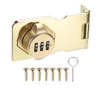 M METERXITY Keyless Combination Lock, 3.7" Zinc Alloy Mechanical Password Twist Knob Hasp Locks Latch, 90/180 Degree Barn Door Lock for Cabinet/Closet/Garage/Drawers/Garden/Bathroom [Gold]