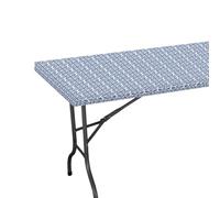 M METERXITY Rectangle Vinyl Tablecloth, 48"x30" Waterproof Flannel Backed Elastic Fitted Table Covers for 4 Foot Tables, Plastic Tablecloth for Picnic/Camping/Outdoor [Dark Blue]