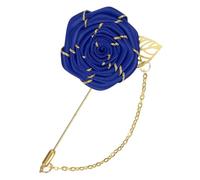 M METERXITY Rose Brooch Pin Cloth Flower with Gold Leaf Brooch, Lapel Pin for Men Wedding Accessories/Suit Tuxedo Corsage Wedding Party Brooch [Sapphire Blue]
