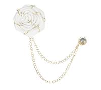 M METERXITY Rose Flower Brooch Pin for Men Suit, Cloth Flower Lapel Pin with Gold Badge Tassel Chain Brooches for Men Wedding Accessories/Prom/Party [White]