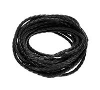 M METERXITY Round Braided Leather Cord, 5 Yards 4mm Four-Strand Faux Beading String Rope Bolo Tie 5 Meters Long for Jewelry Making/DIY Crafts, String Macrame Bracelet Thread [Black]