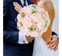 M METERXITY Wedding Bouquets for Bride, Artificial Flower Bouquet for Wedding Bridal Bouquets for Bride/Bridesmaid, Bouquets with Silk Ribbon [Champagne]