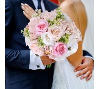 M METERXITY Wedding Bouquets for Bride, Artificial Flower Bouquet for Wedding Bridal Bouquets for Bride/Bridesmaid, Bouquets with Silk Ribbon [Purple]