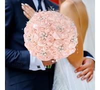 M METERXITY Wedding Bouquets for Bride, Artificial Rose Bouquet for Wedding/Bride/Bridesmaid, Throw Toss Bridal Bouquets Round Wedding Bouquet [Pink]