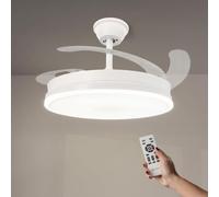 M mimotec - Ceiling Fan with White Olga LED Light, Remote Control, DC Motor, 6 Speeds, Quiet, Retractable Blades, Summer-Winter Function, Timer, CCT